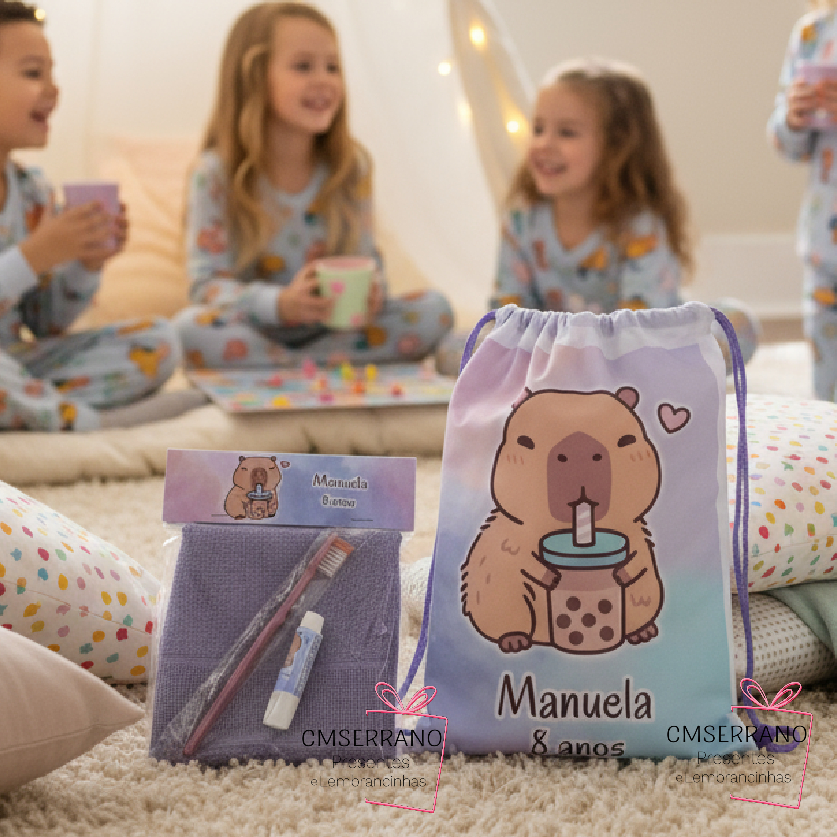 4 Kits Personalizado lembrancinha Festa Pijama Mochila Mascara Dormir Escova Toalhinha Kit Higiene