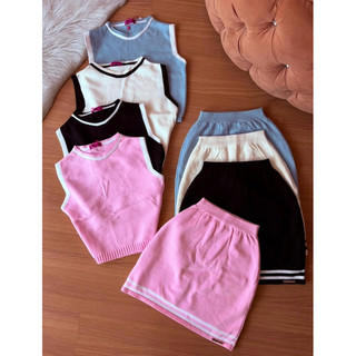 Conjunto Colegial Feminino, Conjunto Modal Listras Short Saia Tricôt Premium