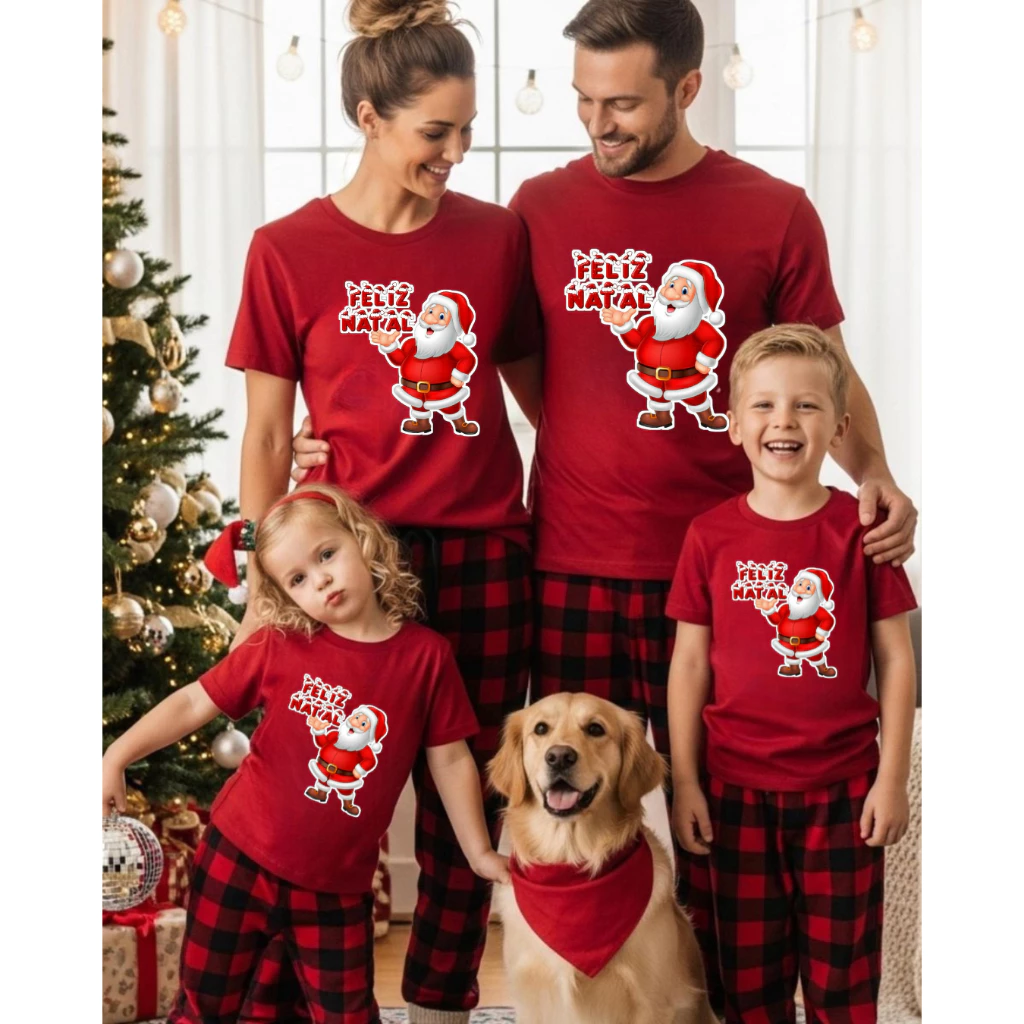 Camisetas de Natal para Família Malha Premium Conforto Alta Qualidade Feliz Natal Papai Noel Festa — imagem 1