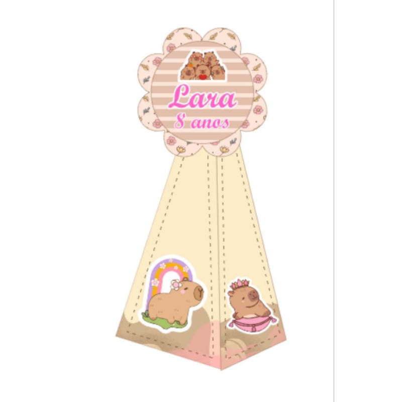 Caixinha Pirâmide Personalizada CAPIVARA CUTE Mimos e Lembrancinha para Festa de Aniversário. Fazemos outros Temas