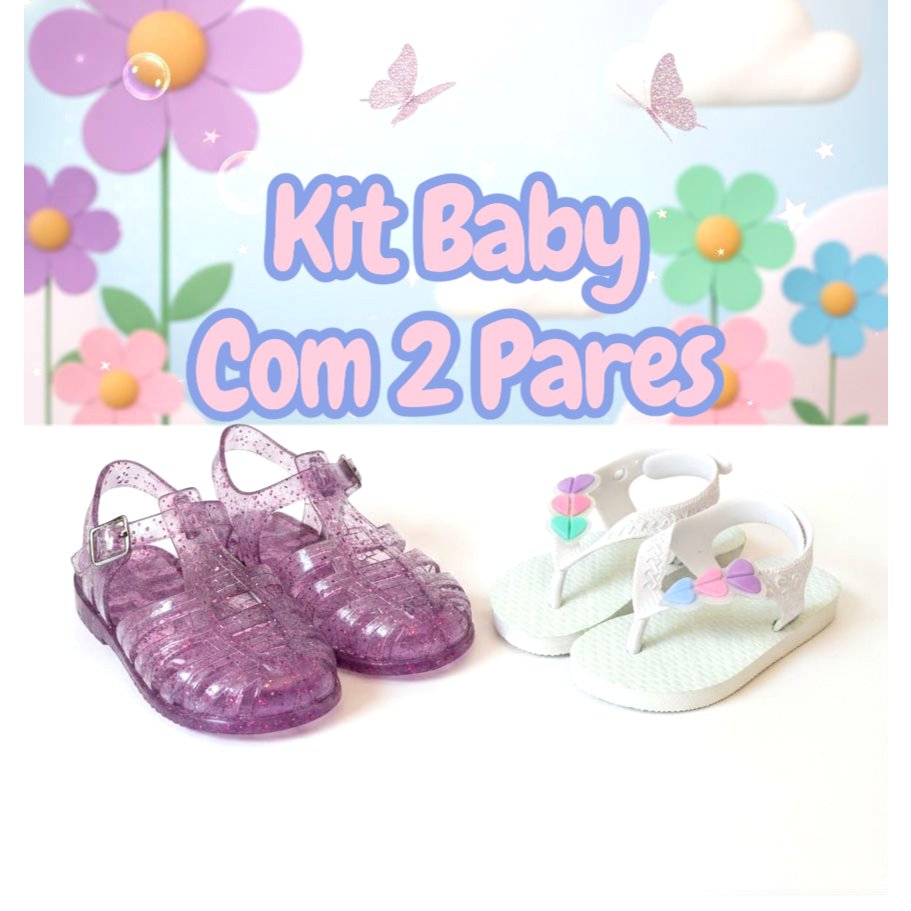 Kit 2 Pares - Sandália Infantil Arco-Íris + Chinelo Colorido Ajustável Confortável e Leve