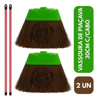 Kit 2 Vassouras de Piaçava Natural 30cm Base Plástica Reforçada com Cabo Limpeza Pesada Casa Quintal em Oferta na Shopee