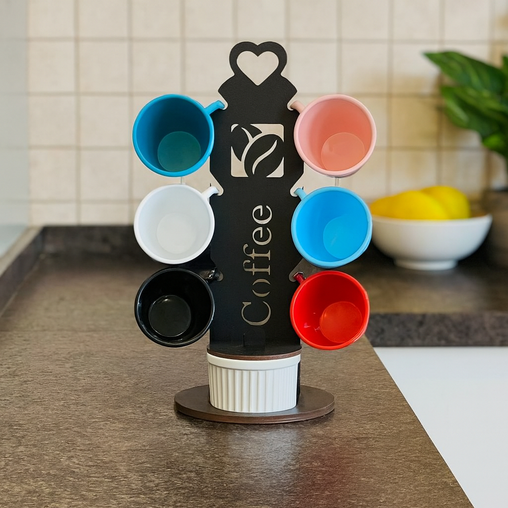 Suporte c/6 Xícaras com Açucareiro MDF em Oferta na Shopee