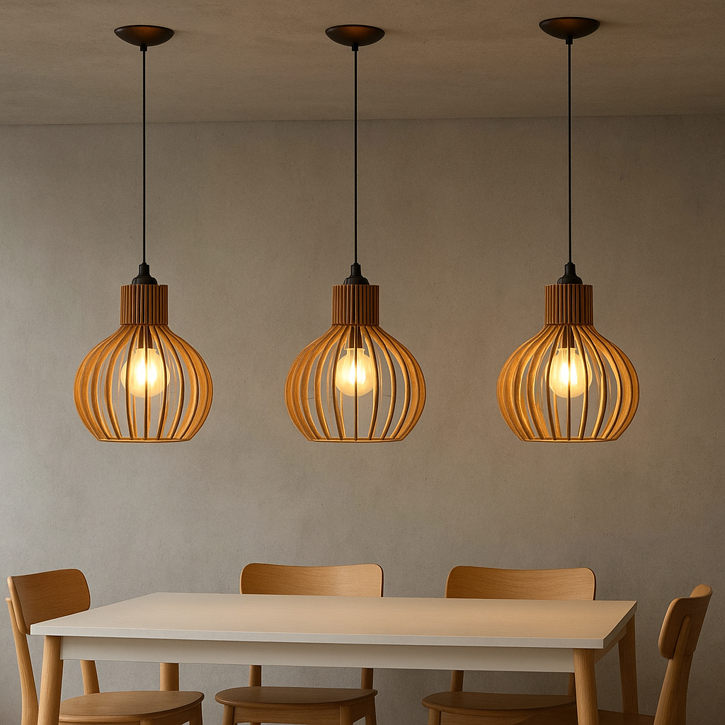 Kit 3 Pendente Luminária Teto Lustre Sala Cozinha PP Madeira Modelo Veneza Reforçado Decorações