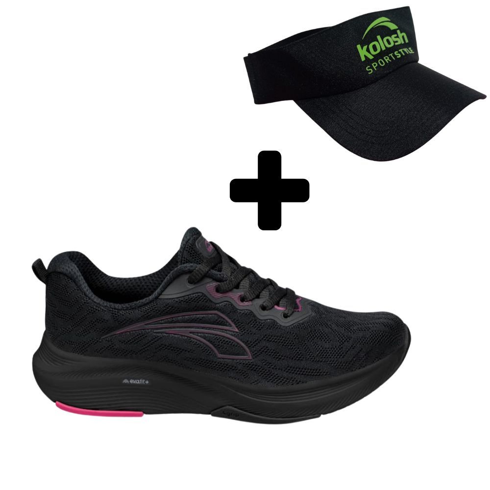 tenis feminino kolosh esportivo marken preto kit com viseira