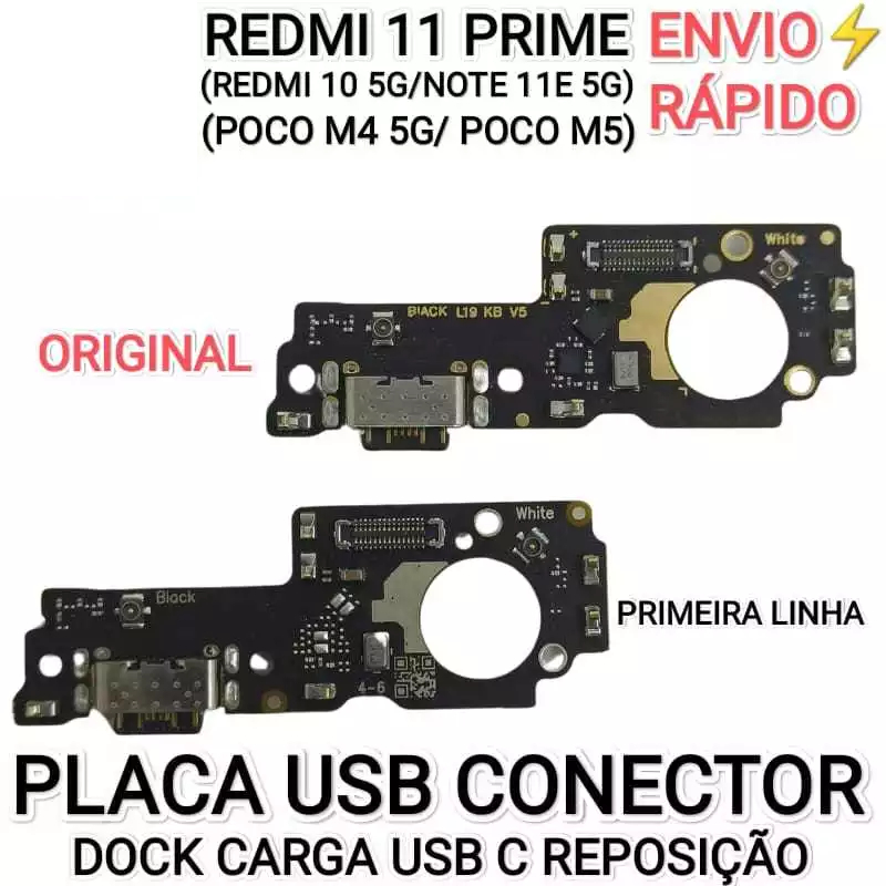 Placa USB Redmi 10 5G/ 11 Prime/Note 11E/Poco M4/Poco M5 Conector De Carga Tipo C Carregamento Turbo
