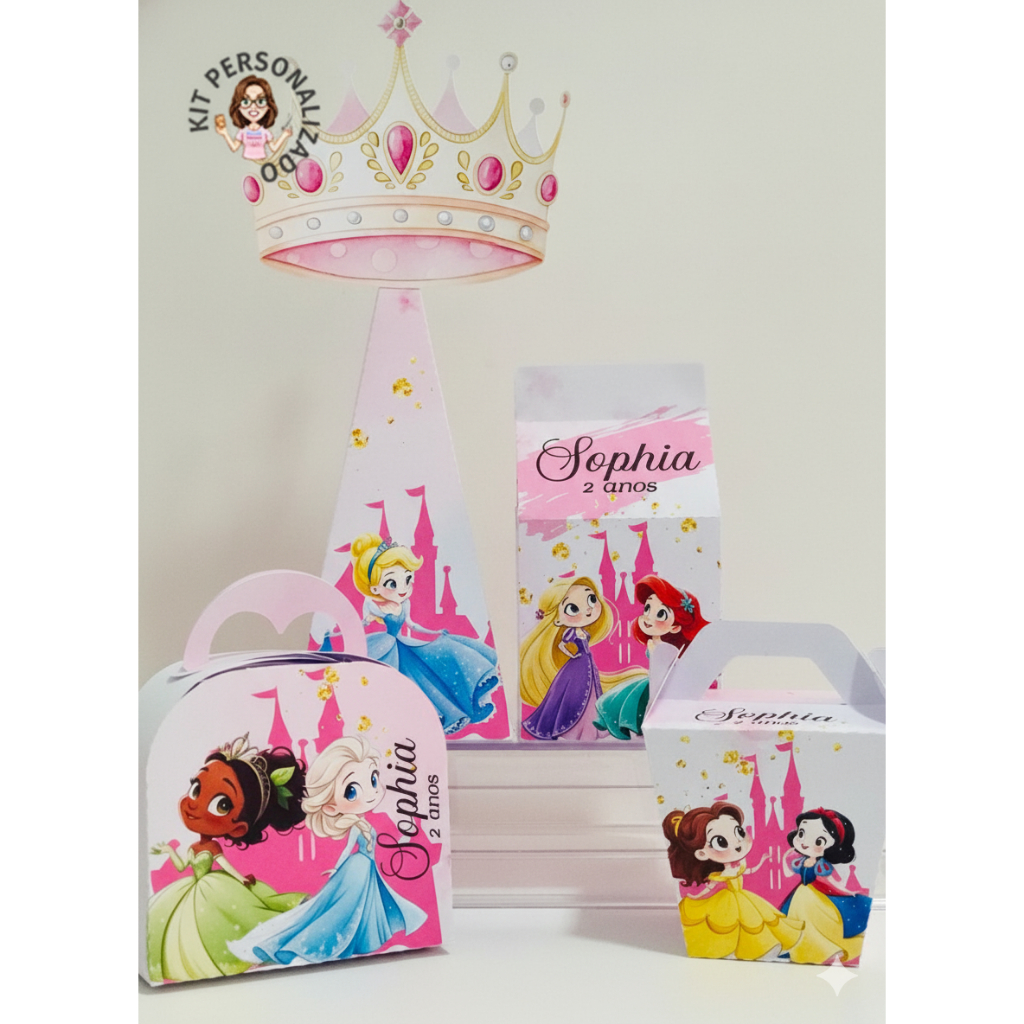 KIT LEMBRANCINHA PERSONALIZADA DE ANIVERSÁRIO PRINCESAS - LEMBRANCINHA PERSONALIZADA PEGUE E MONTE