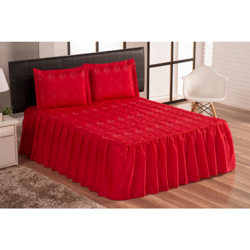 Kit jogo de Cama Colcha Stuqui Margadona Solteiro - Casal - Queen - Bordado 3 Peças