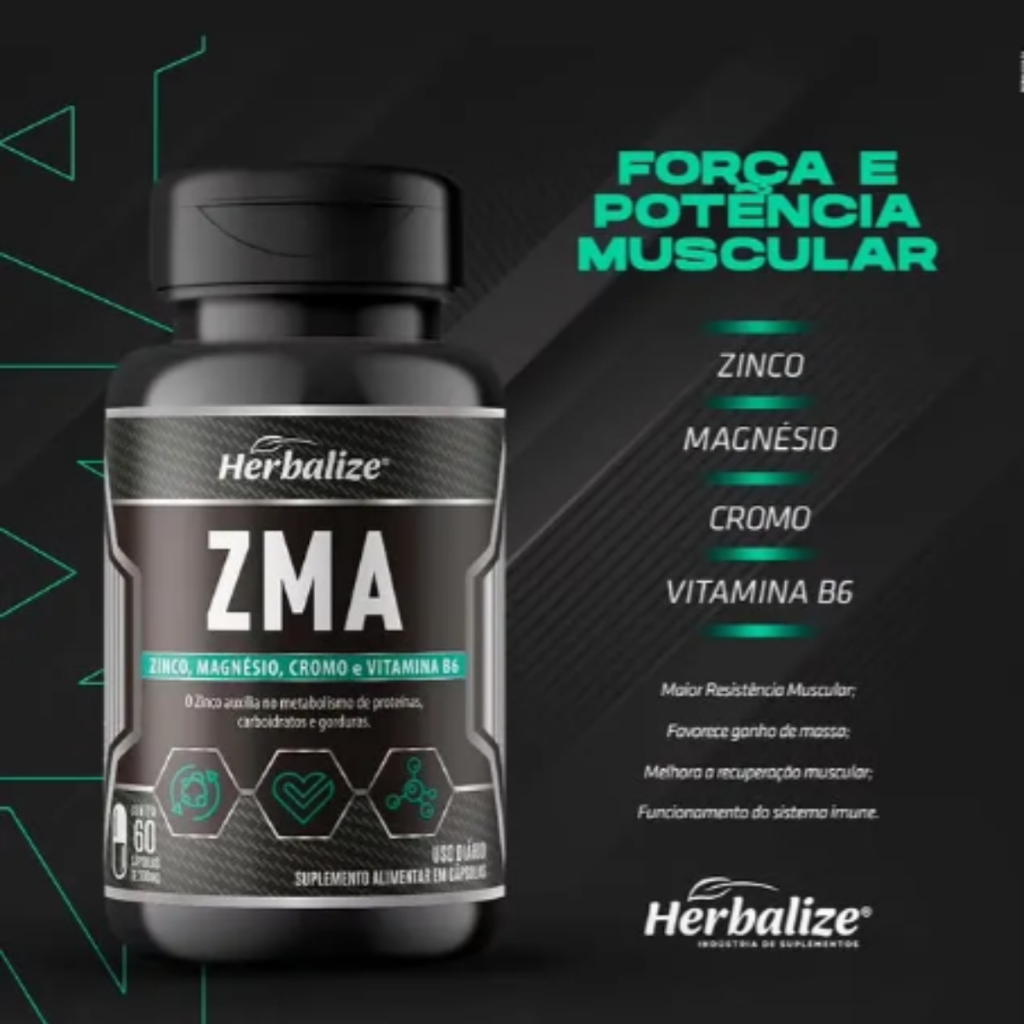 Zma Suplemento Com Vitaminas Minerais Zinco Magnésio Cromo Vitamina B6 60Cp Energia e Resistência