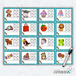 FICHAS PARA ALFABETIZAÇÃO PLASTIFICADAS – ENCONTRE AS SÍLABAS (COM CANETA) em Oferta na Shopee