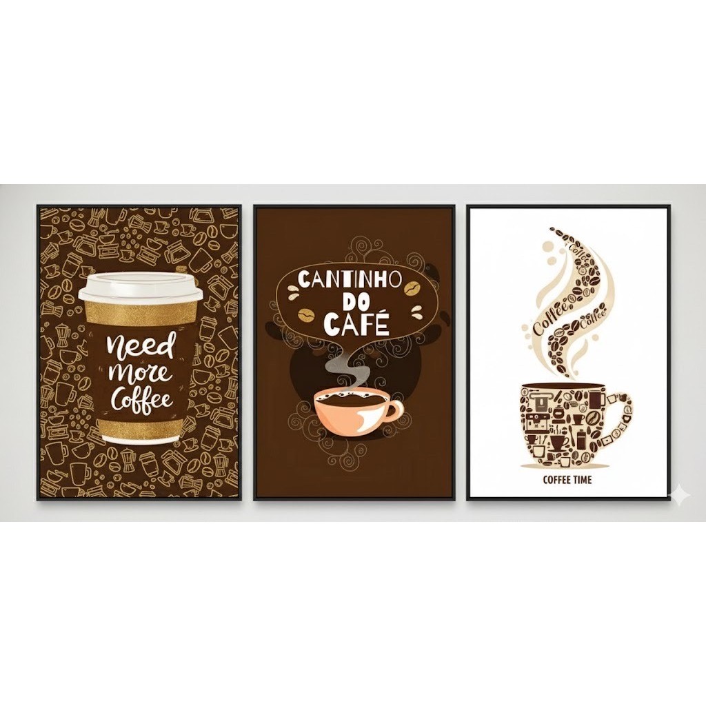 Quadros decorativos Café Cantinho do Café Coffe Time (3 peças)