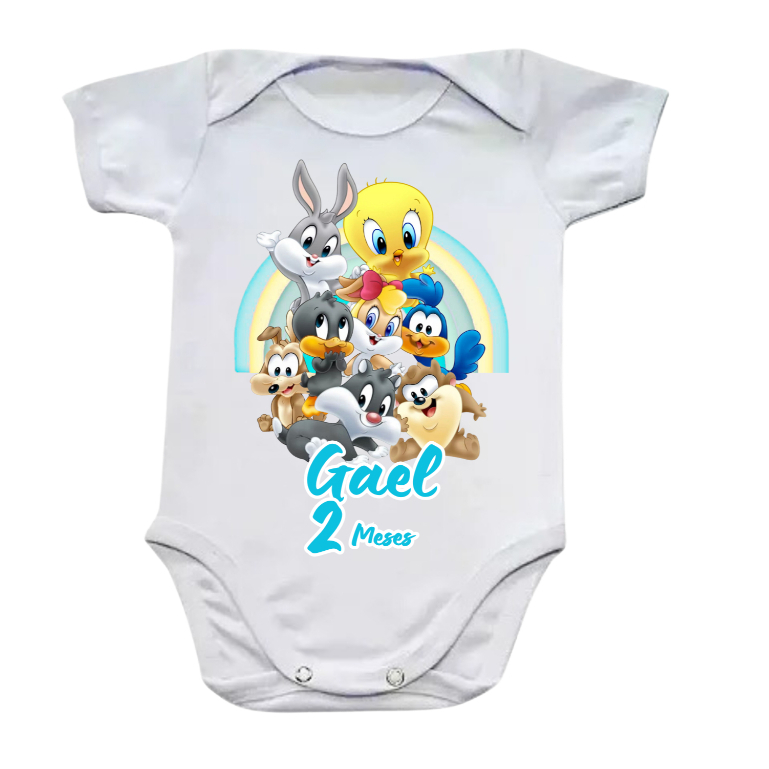 Body de bebê looney tunes personalizado mesversario menina e menino