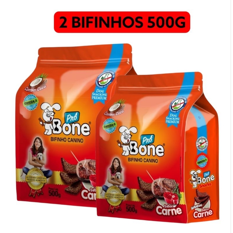 kit Bifinho Pró Bone Carne para Cães 2 Pacotes 500g