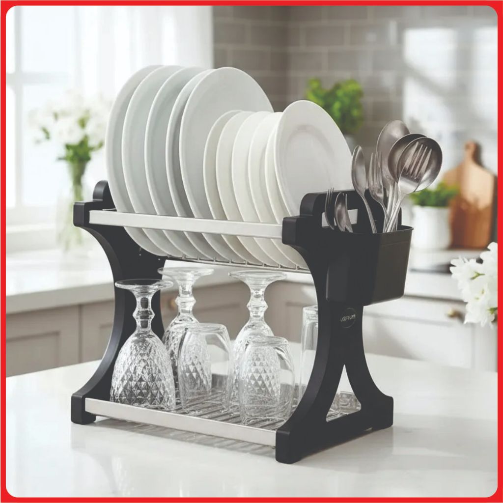 Escorredor Pratos Louças Panelas Copos Facas Garfos Colheres Preto em aço Inox Alto com Porta Talher em Oferta na Shopee