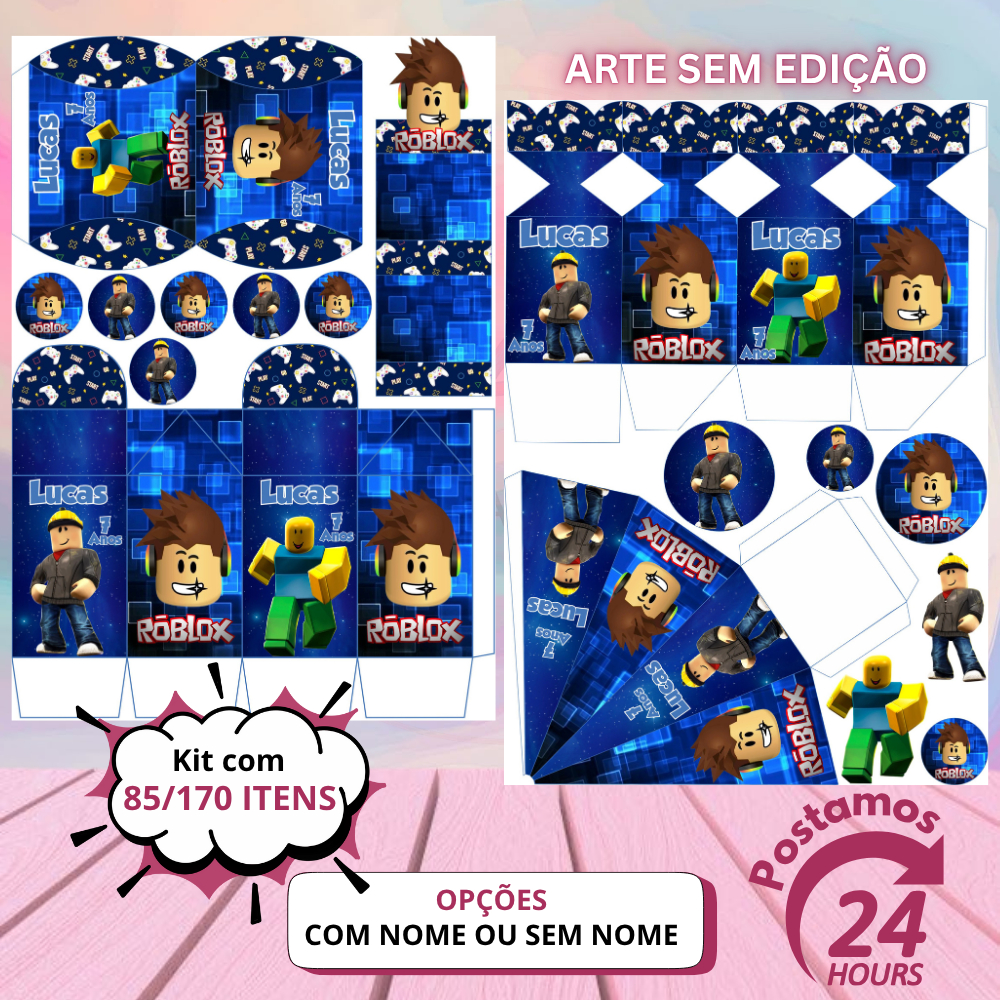 Kit com 170/85 itens Tema: Roblox Lembrancinhas Personalizadas sem/com NOME - Envio 24H em Oferta na Shopee