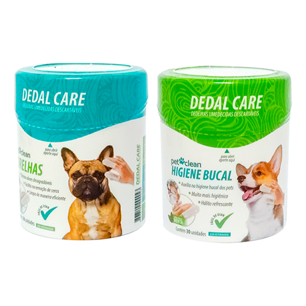 Kit Dedeiras Pet Clean 30un Limpeza Orelhas e Dentes Cães e Gatos menta refrescante Remove sujeira e mau hálito