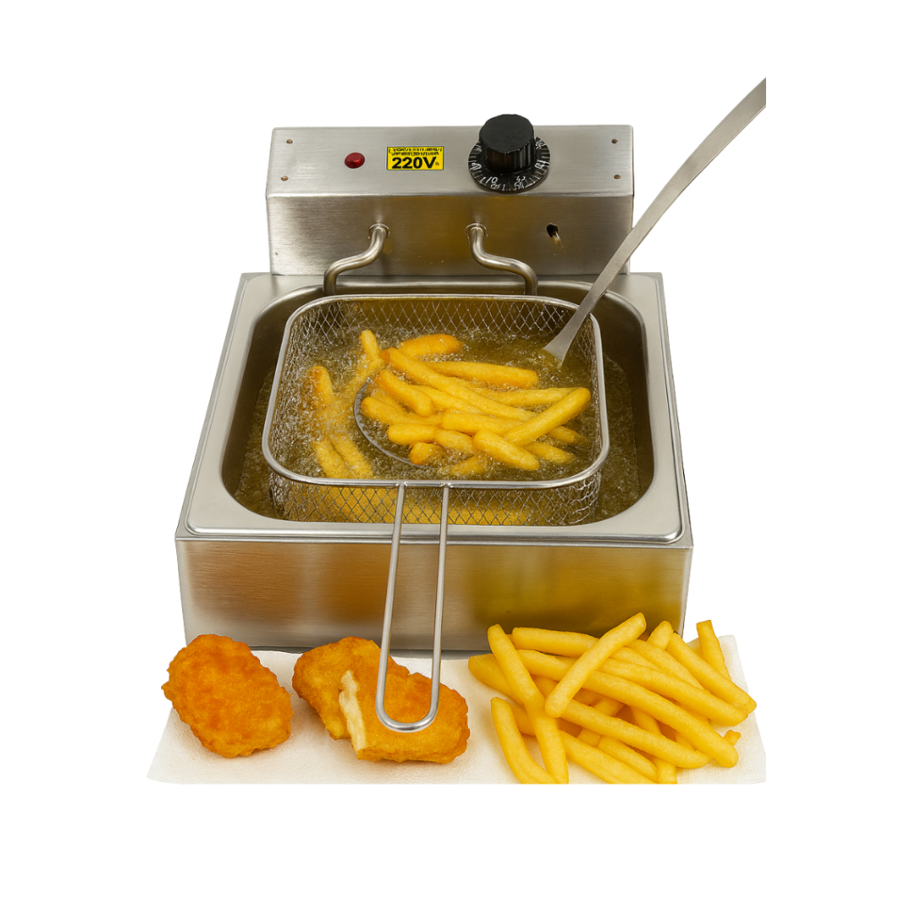 Fritadeira Elétrica em inox cuba 5 litros profissional fritura de batata pasteis e salgados