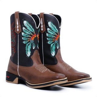 Texanas Masculina Jumper Bota Country Bico Quadrado Cano Medio Bordado Solado Resistente Pecuaria