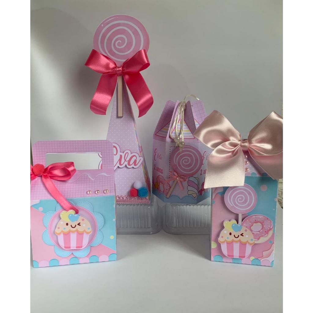 Kit Festa Caixinhas decorativas lembrancinhas  de aniversário MENINA tema CONFEITARIA | 20 UNIDADES