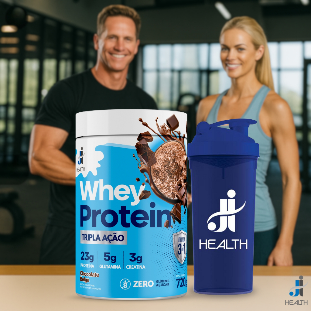 Whey Protein com Creatina Tripla Ação,  720g Whey + Creatina + Glutamina - Massa E Força Muscular