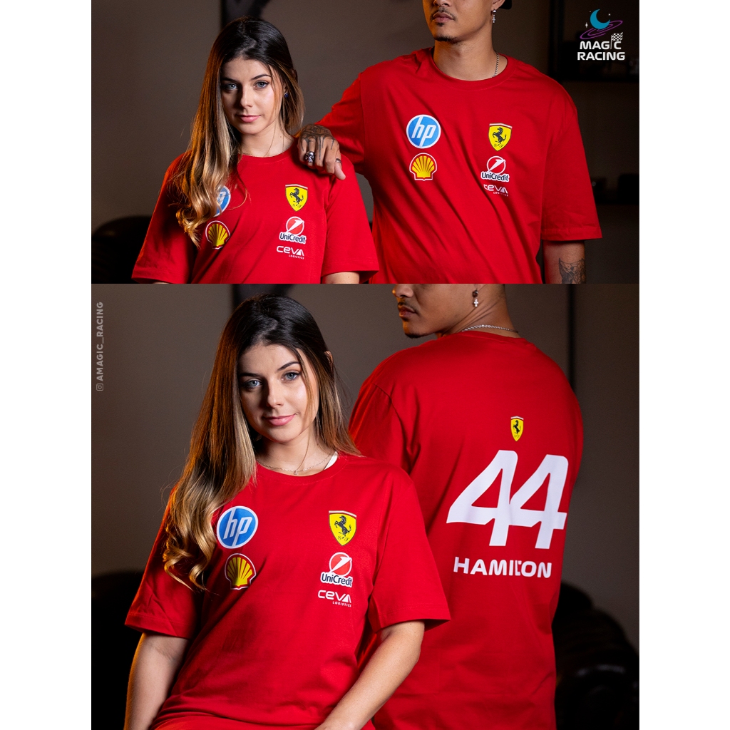 Camiseta F1 Team maranello 2025 Sponsorships Lewis Hamilton #44 100% Algodão em Oferta na Shopee