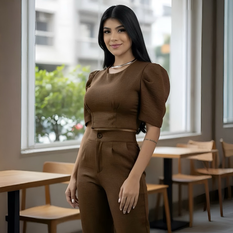 CONJUNTO ALFAIATARIA FEMININO NO LINHO