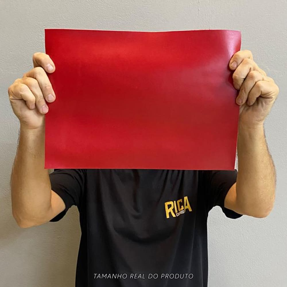 Painel de Couro Genuíno Tipo Madri - 25x35cm Retalho – Placa Textura Leve - Cor: Ferrari