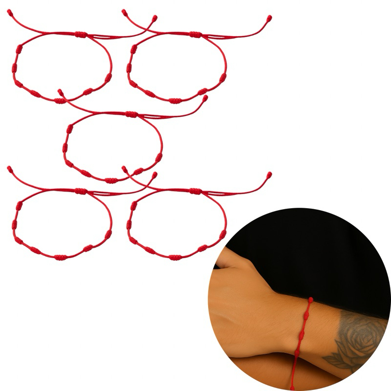 Pulseira Vermelha Kabbalah 7 Nós 5 Unidades Mal Olhado Proteção em Oferta na Shopee