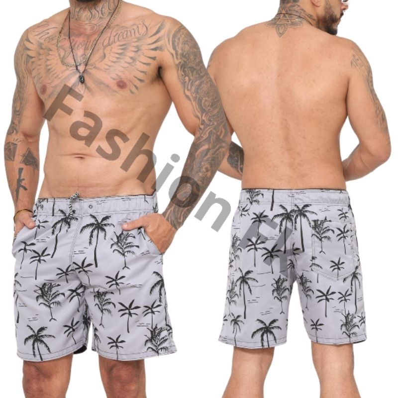 Kit com 2 Bermuda Tactel Masculina Mauricinho Coqueiro para Praia e Lazer