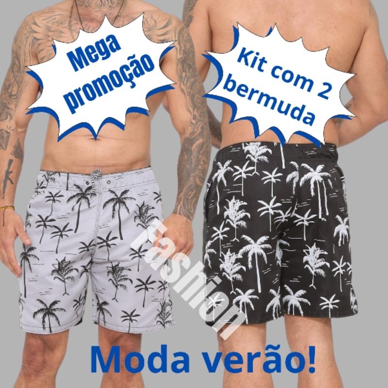 Bermuda Tactel Elastano  Coqueiro Masculina kit com 2 Short Casual Atlético Moda verão
