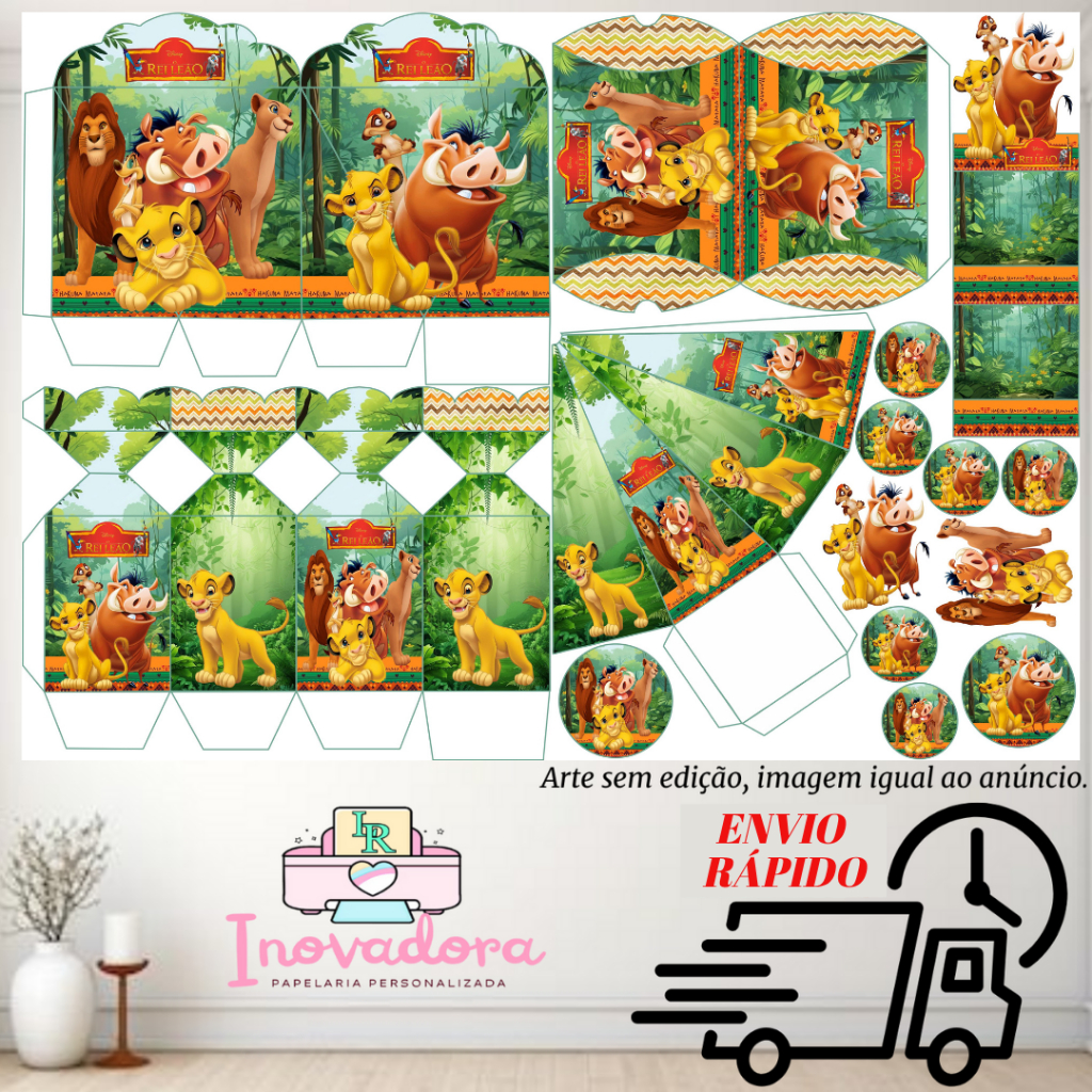 Kit com 75/150 itens lembrancinhas TEMA REI LEÃO (COM/SEM NOME) - Envio Rápido em Oferta na Shopee