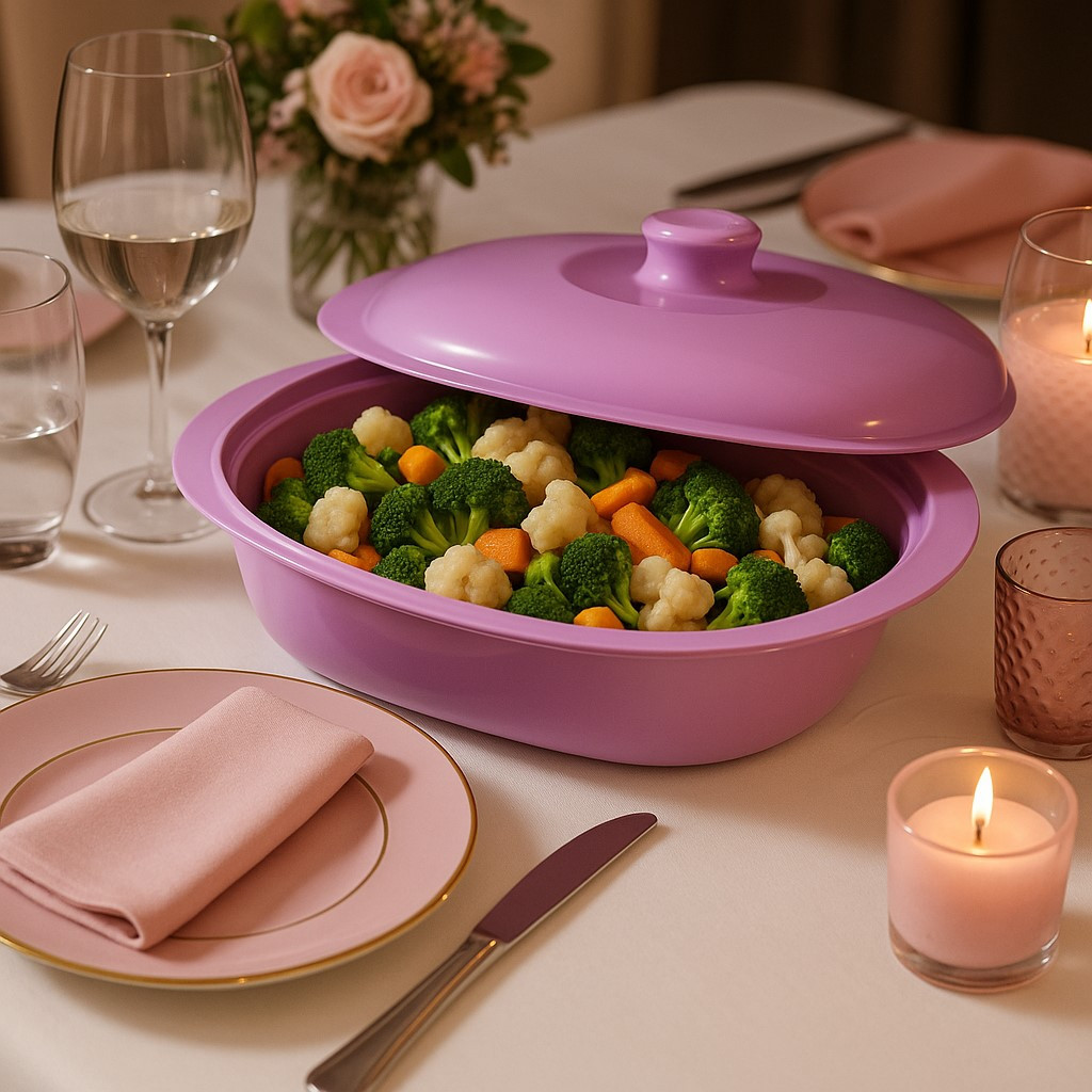 Baixela Elegante com Tampa Rosa — Sirva com Charme e Praticidade!