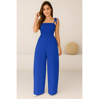 Macacão Feminino Pantalona Lastex de alcinha cor Azul Royal em Oferta na Shopee