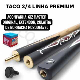 Taco de sinuca 3/4 linha premium + giz master + extensor + culatra rosqueada  proteção