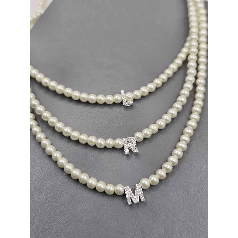 Colar de pérolas com Inicial Colar de pérolas e Prata 925