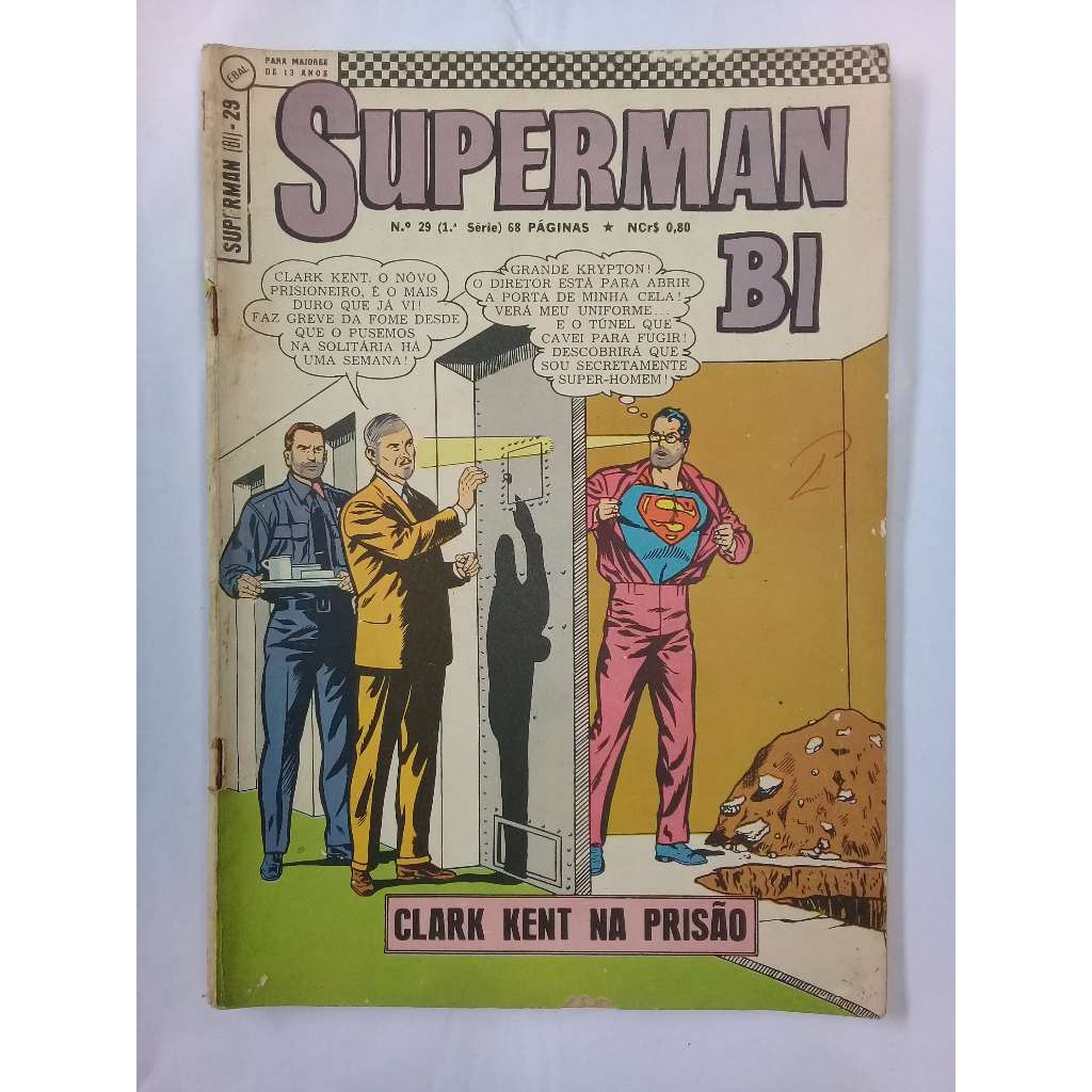 Revista Superman BI - Edição Bimestral - Ano 1969 - Nº 29 -1ª Série - editora Ebal.