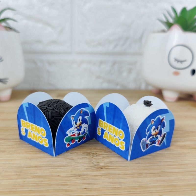 Kit Forminhas de Doce Brigadeiro Personalizadas Sonic | 4 pétalas | Festa de Aniversário | Lembrancinhas | Decoração