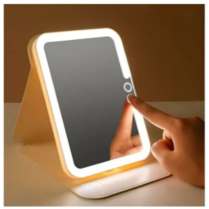 Espelho Portátil Recarregável Com LED E Capa USB 17x12cm