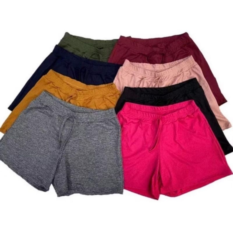 kit 2 short feminino curto canelado casual soltinho em Oferta na Shopee