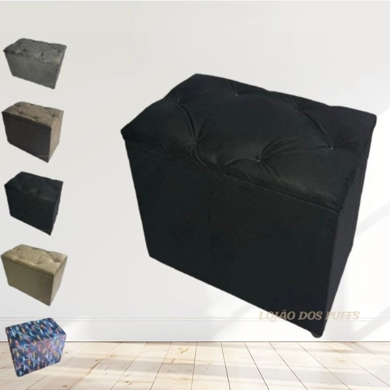 PUFF BAU TECIDO SUEDE ORGANIZADOR PORTA OBJETO DECORATIVO SALA QUARTO CASA PENTEADEIRA PUF PROMOÇÃO.