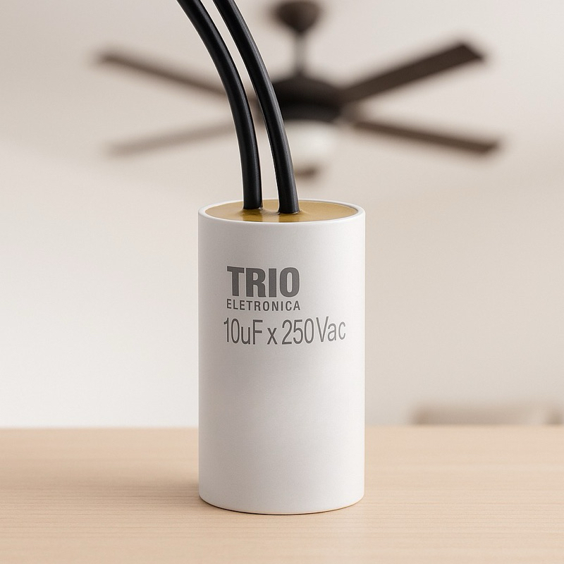 Capacitor 10uf 250 permanente 2 fios para ventilador teto 127V (12-12)