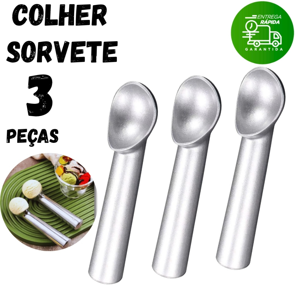 Jogo Colher de Sorvete e Açaí Bola Profissional Grande Alumínio Sorveteria Restaurantes Cozinha em Oferta na Shopee