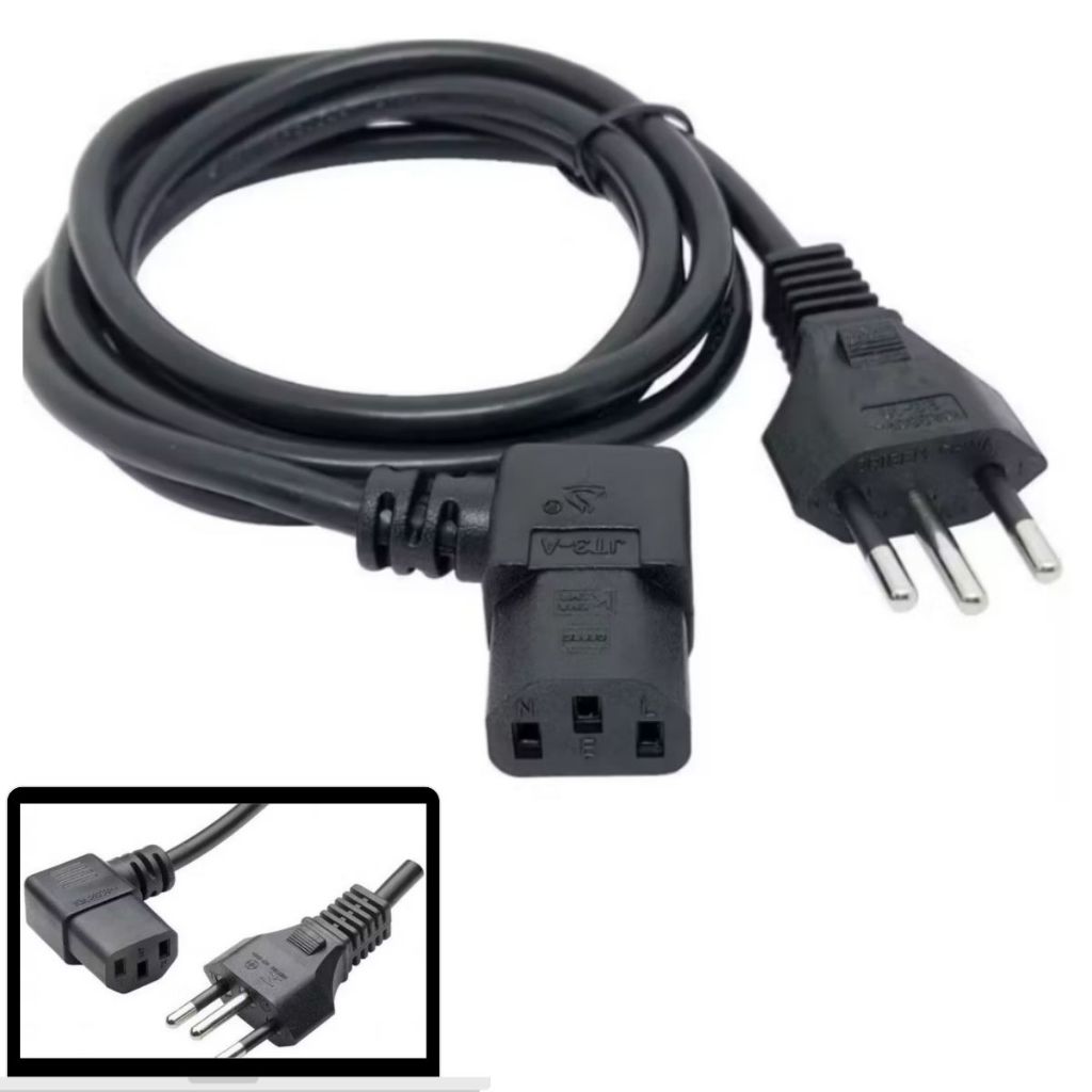 Cabo De Força Em L TV Computador CPU ATX Monitor Panela Elétrica Curvado Energia Bivolt 90 Graus