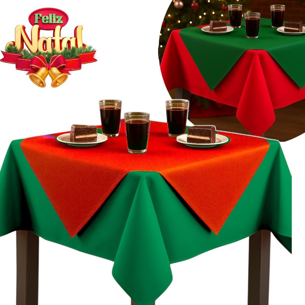 Kit 10 Toalhas de Mesa 5 Vermelha (1,40x1,40m) + 5 Cobre Manchas Verde (70x70cm) -  Festas de Natal