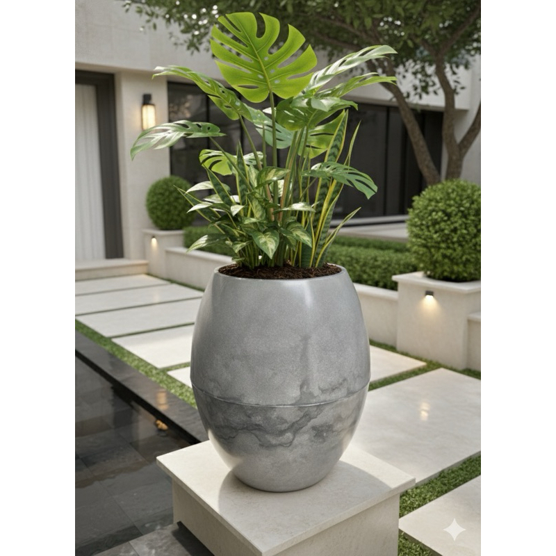 VASO PARA PLANTAS E DECORAÇÃO LUXO POLIETILENO MARMORIZADO OVAL M - 36 cm