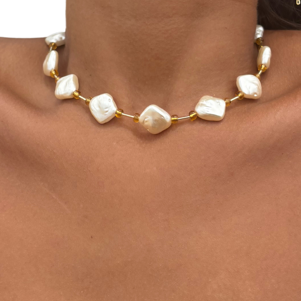 Colar Água do Mar Minimalista Colar em Alta Verão Atemporal Banhado com Pérolas em Abs - ENVIO IMEDIATO