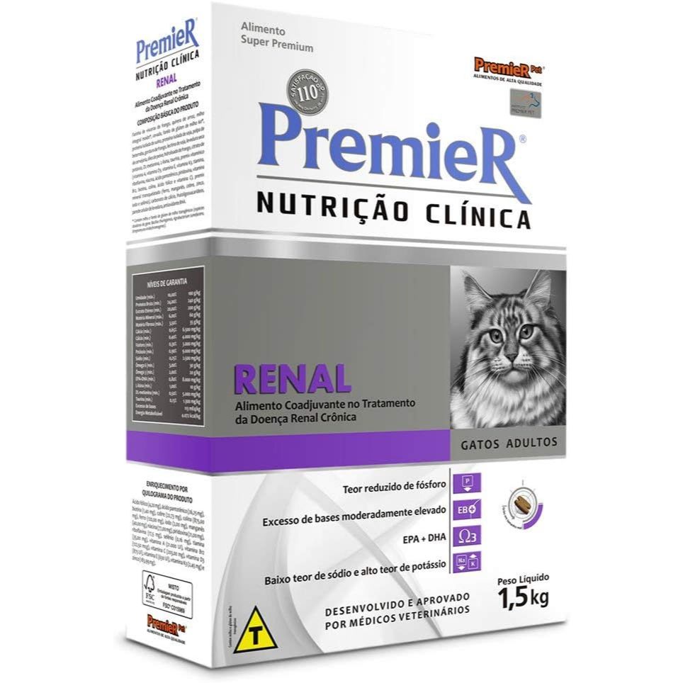 Premier Pet Premier Renal Ração Nutrição Clínica Para Gatos Adultos - 1,5Kg - Sabor Sem Sabor