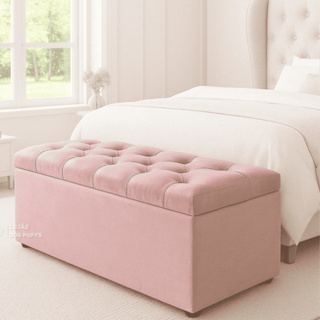 PUFF BAÚ ESTOFADO CAPITONÊ ROSA SUEDE 90CM PUF ORGANIZADOR PARA QUARTO ROUPAS SAPATO BRINQUEDO CASA. em Oferta na Shopee