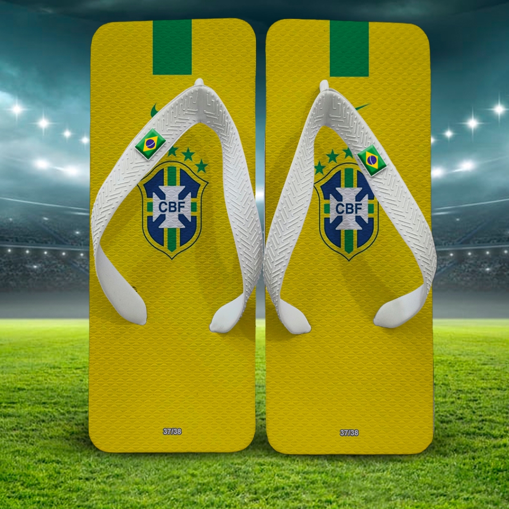 Chinelo Quadrado Seleção Brasileira Masculino Brasil Copa Meme Confortável Antiderrapante