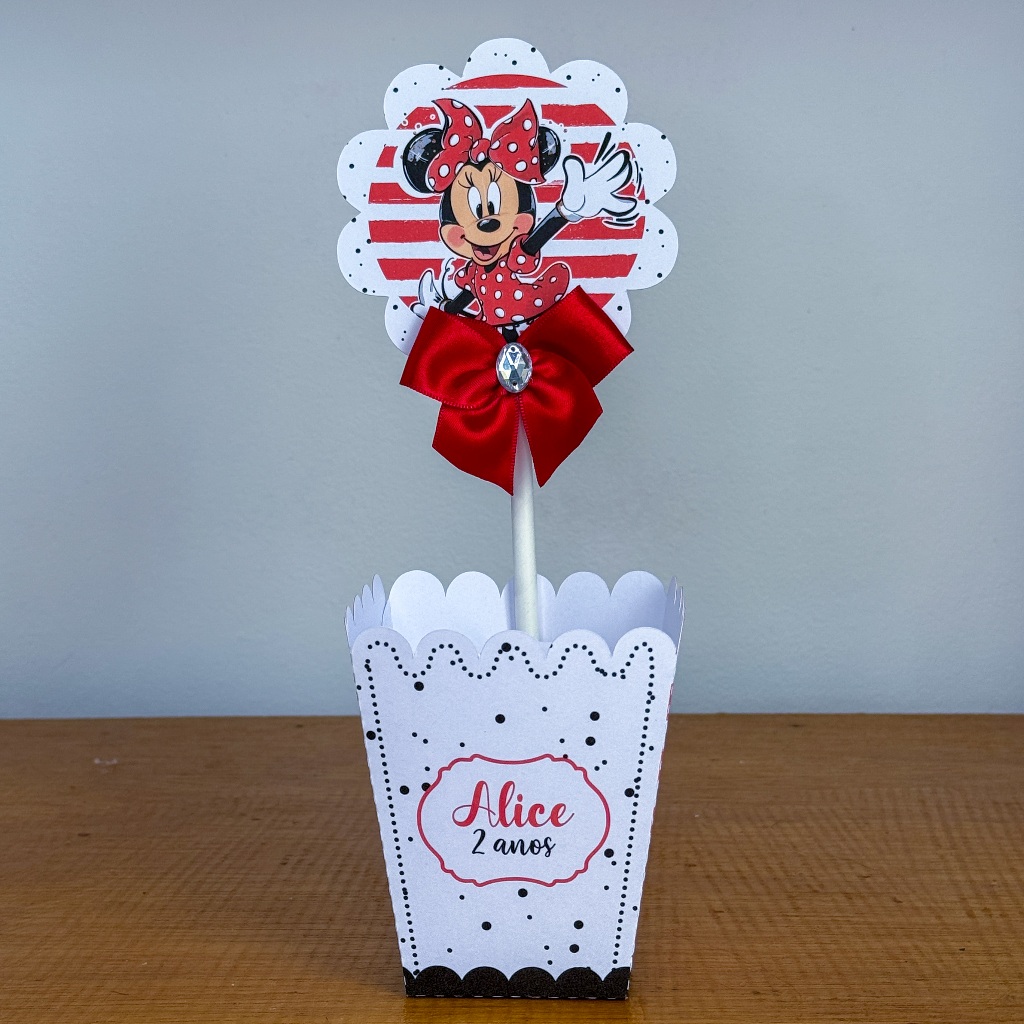 Kit de Centro de mesa MINNIE VERMELHA Personalizado | Arranjo Cachepô Lembrancinha Festa